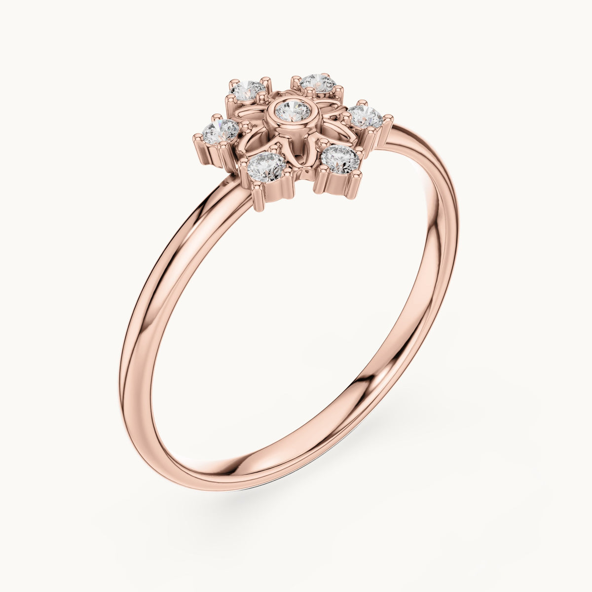 Round lab-grown diamond crown cluster ring in rose gold, 0.07 CT TW, view 2