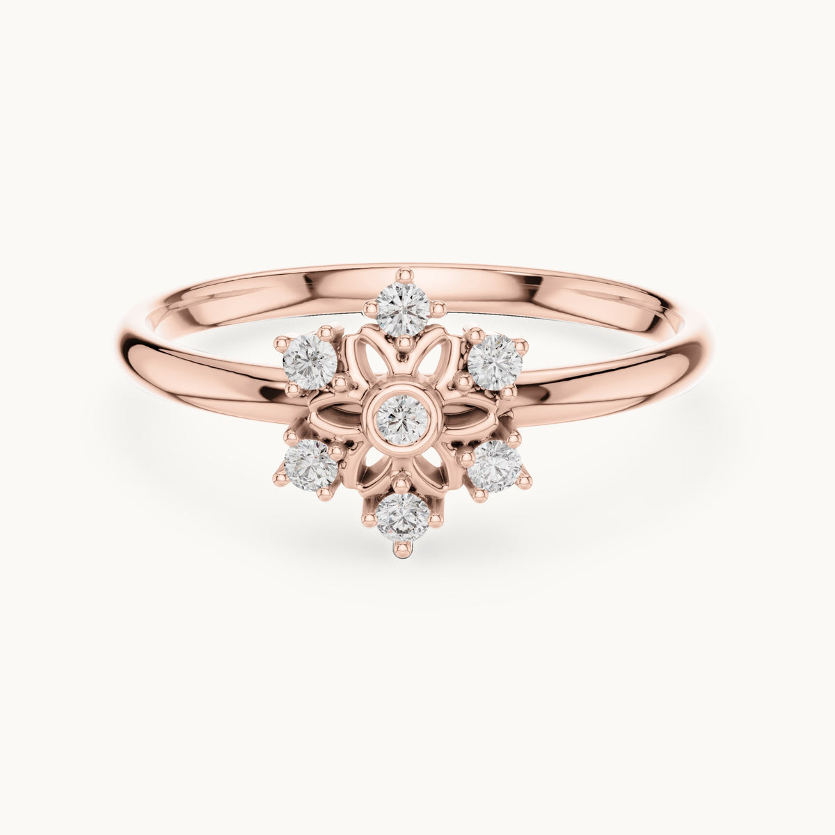 Round lab-grown diamond crown cluster ring in rose gold, 0.07 CT TW, view 4