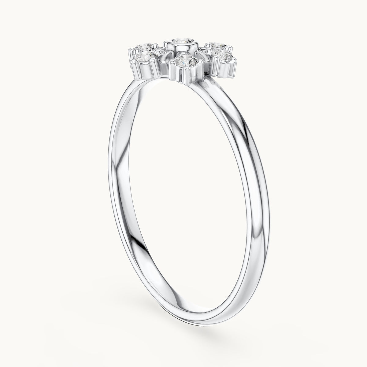Round lab-grown diamond crown cluster ring in white gold, 0.07 CT TW, view 1