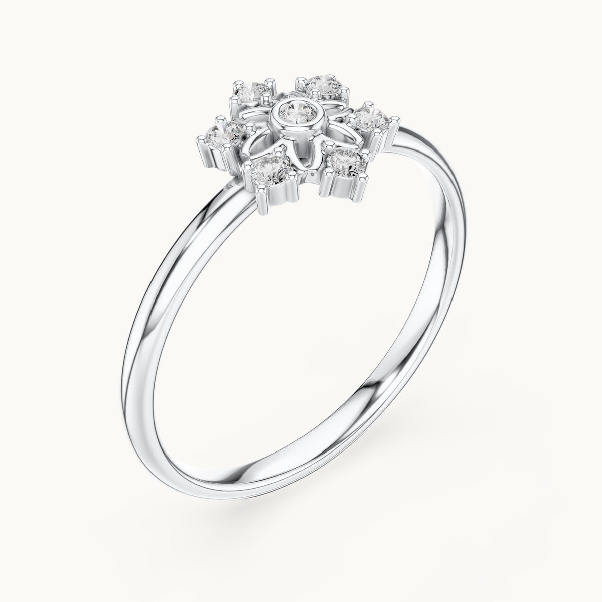 Round lab-grown diamond crown cluster ring in white gold, 0.07 CT TW, view 2