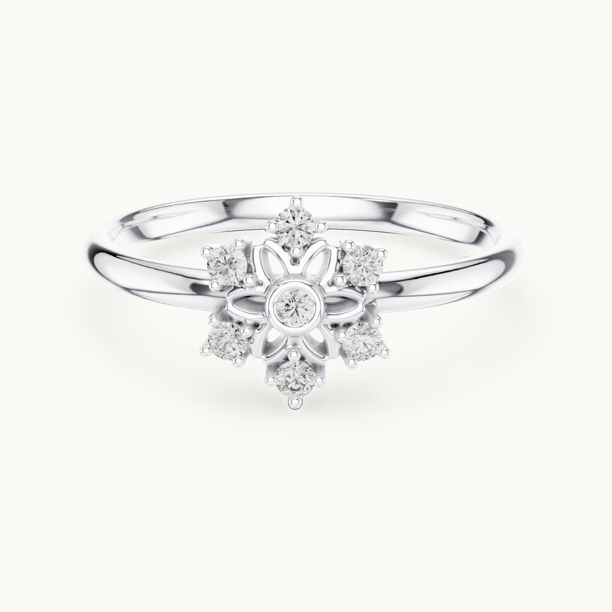 Round lab-grown diamond crown cluster ring in white gold, 0.07 CT TW, view 4