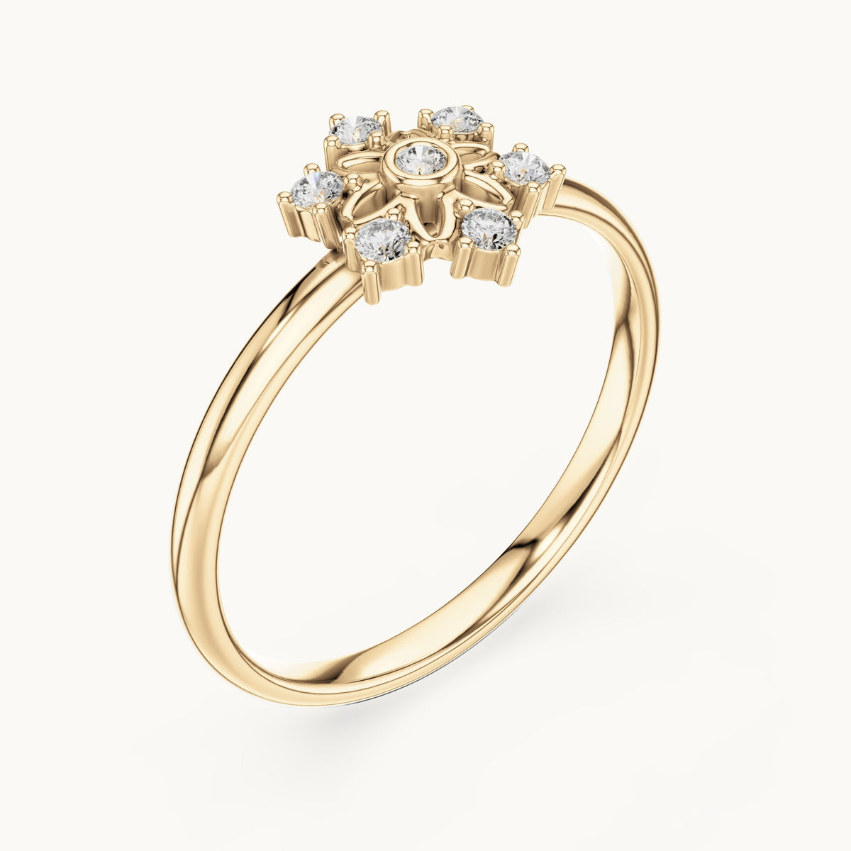 Round lab-grown diamond crown cluster ring in yellow gold, 0.07 CT TW, view 2