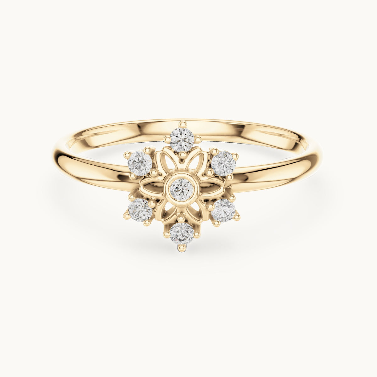 Round lab-grown diamond crown cluster ring in yellow gold, 0.07 CT TW, view 4