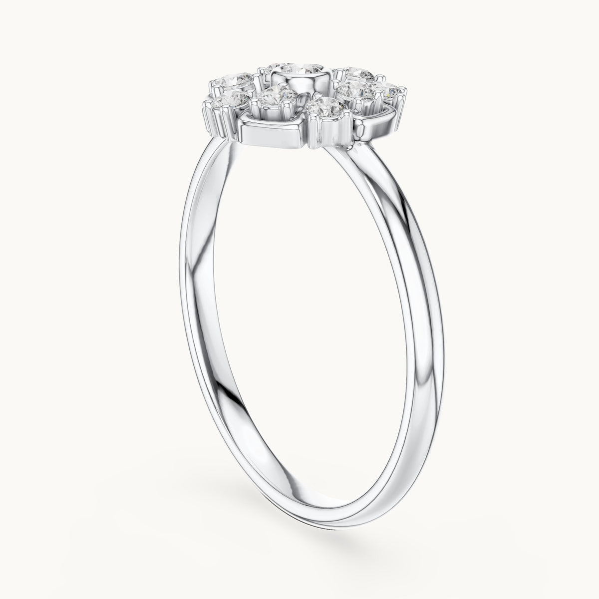 Round lab-grown diamond bezel center flower ring in white gold, 0.138 CT TW, view 1