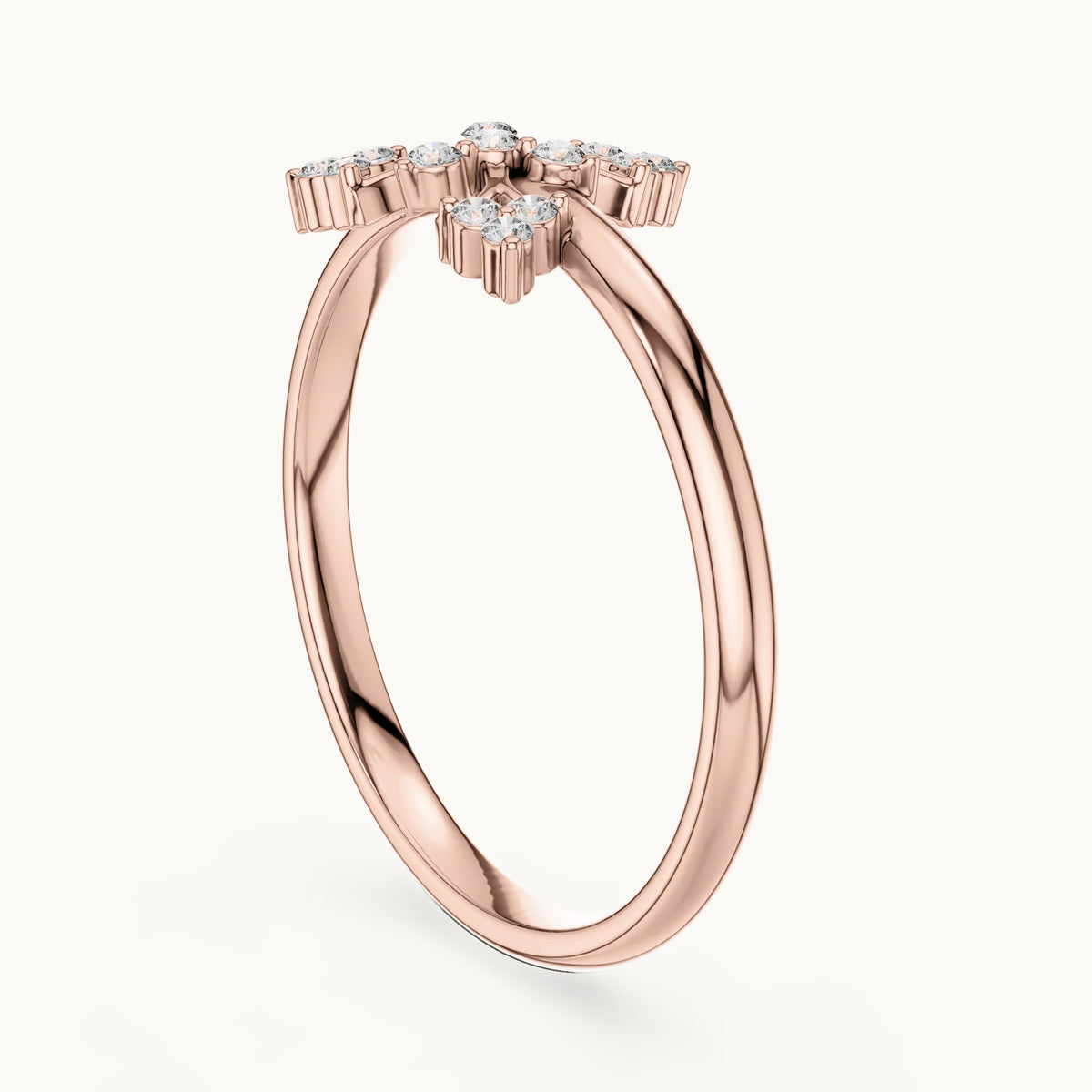Round lab-grown diamond fleur cross ring in rose gold, 0.065 CT TW, view 1