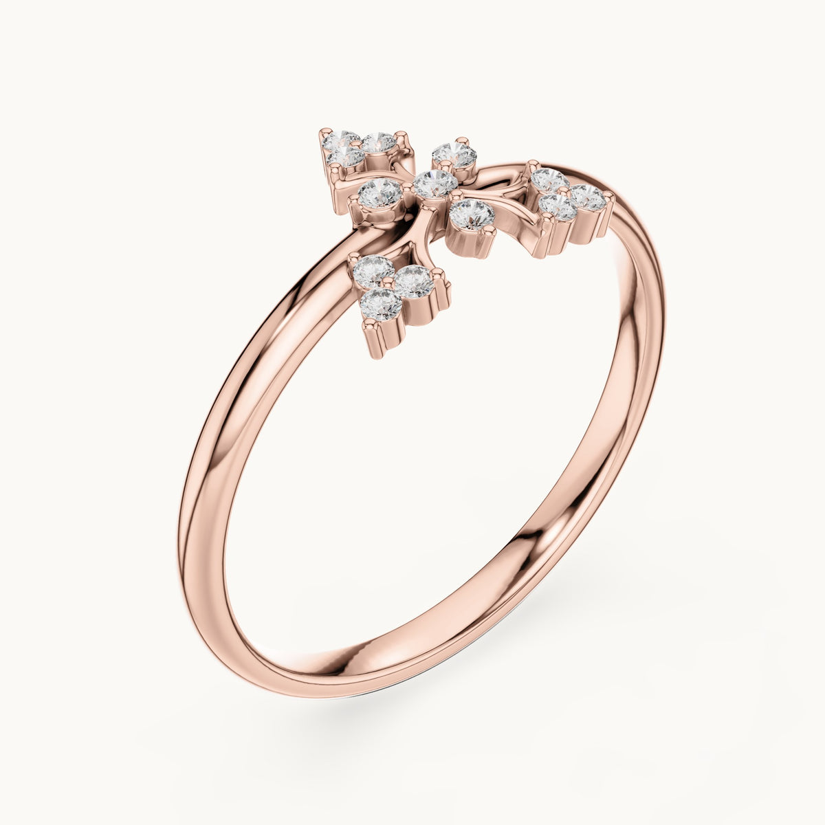 Round lab-grown diamond fleur cross ring in rose gold, 0.065 CT TW, view 2