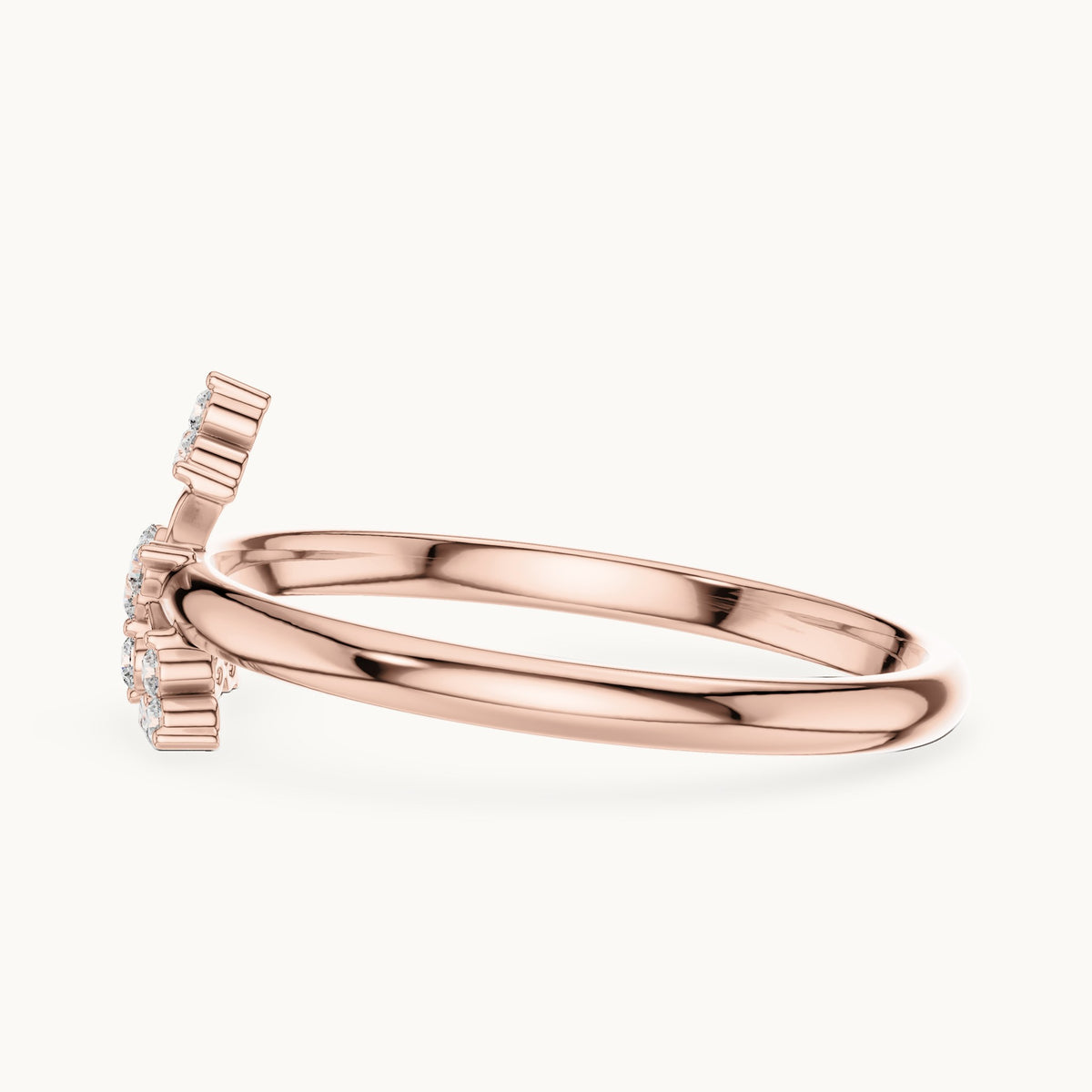 Round lab-grown diamond fleur cross ring in rose gold, 0.065 CT TW, view 3