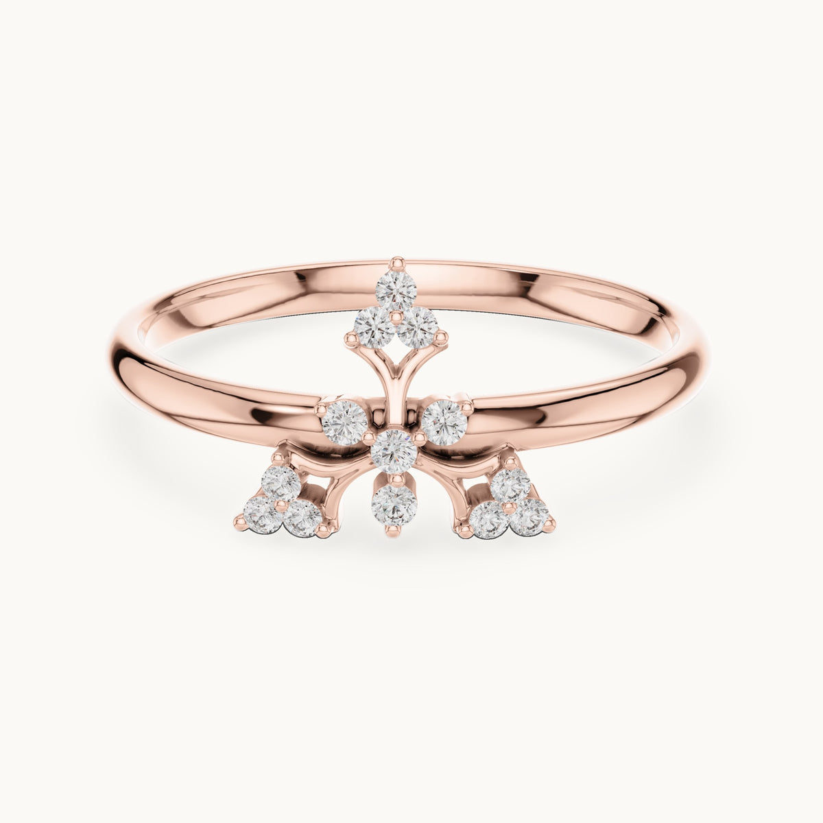 Round lab-grown diamond fleur cross ring in rose gold, 0.065 CT TW, view 4
