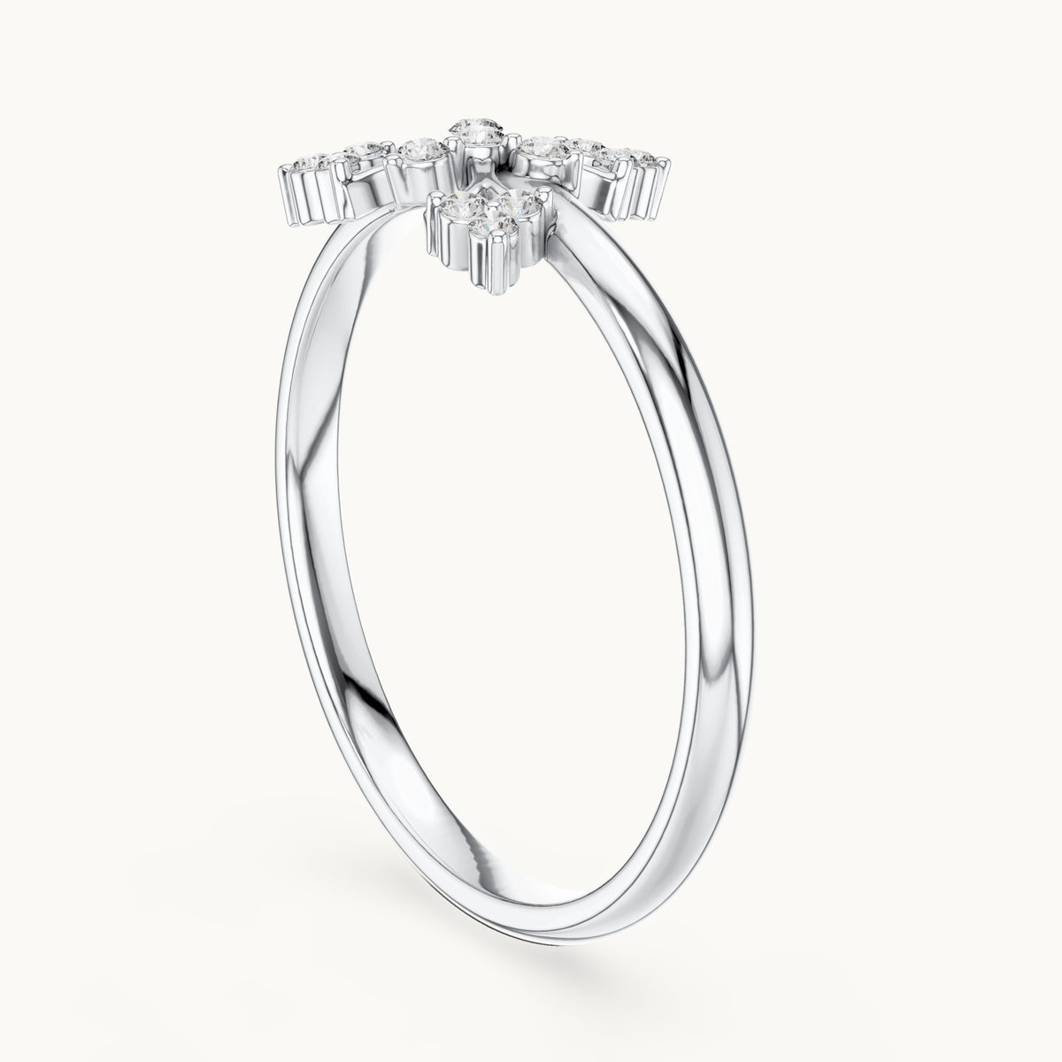 Round lab-grown diamond fleur cross ring in white gold, 0.065 CT TW, view 1