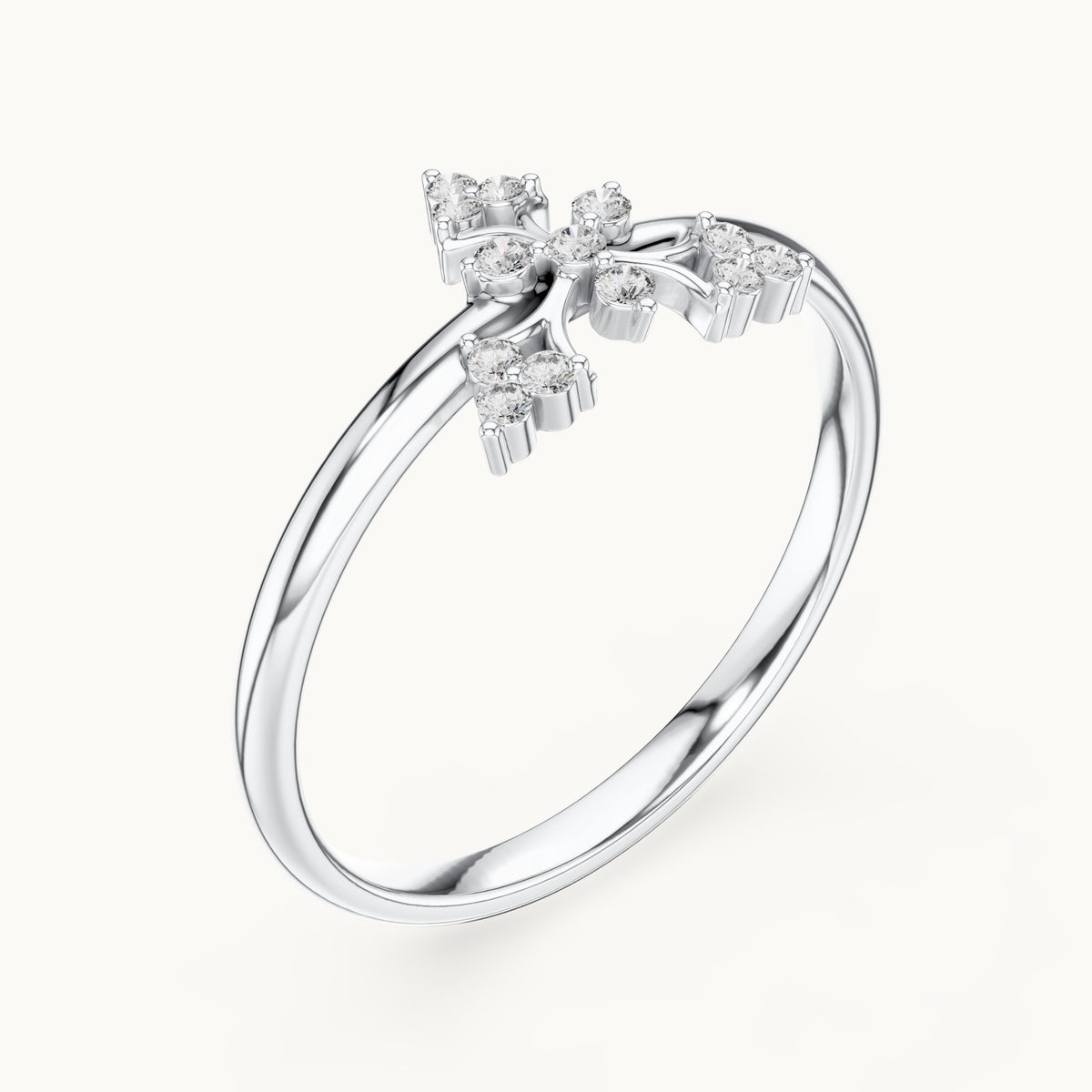 Round lab-grown diamond fleur cross ring in white gold, 0.065 CT TW, view 2