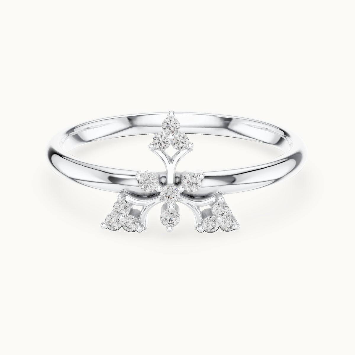 Round lab-grown diamond fleur cross ring in white gold, 0.065 CT TW, view 4
