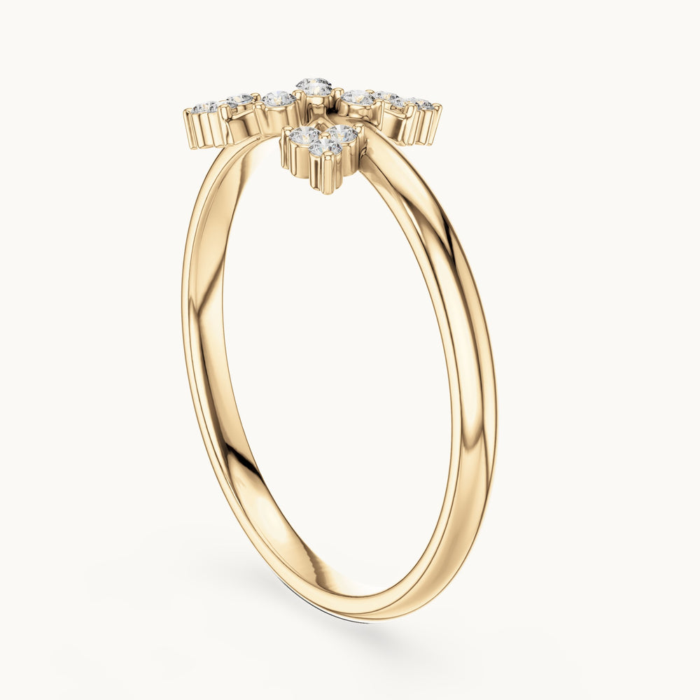 Round lab-grown diamond fleur cross ring in yellow gold, 0.065 CT TW, view 1
