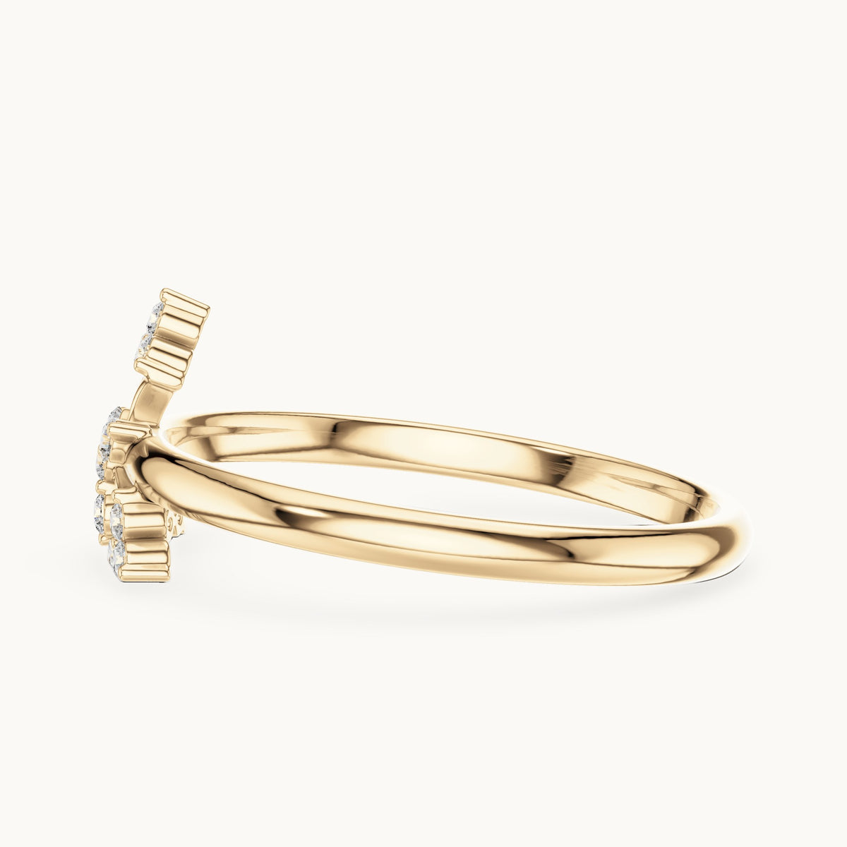 Round lab-grown diamond fleur cross ring in yellow gold, 0.065 CT TW, view 3