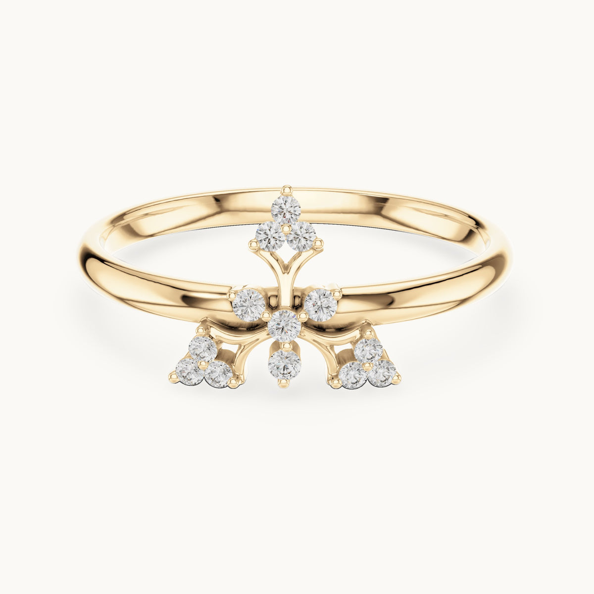Round lab-grown diamond fleur cross ring in yellow gold, 0.065 CT TW, view 4