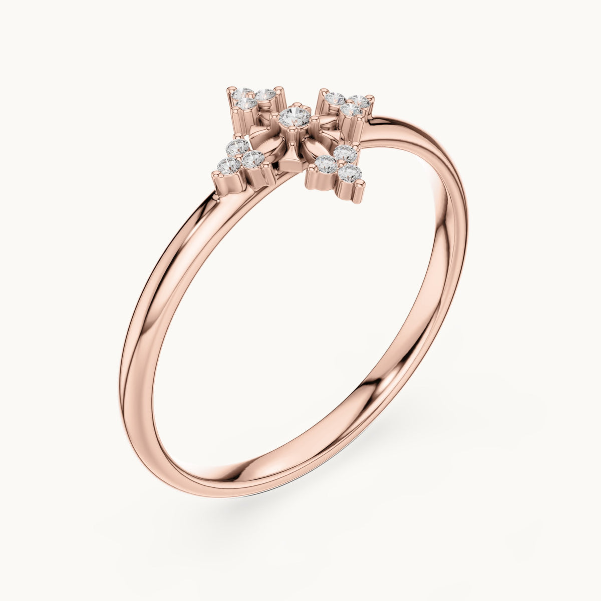 Round lab-grown diamond floral cross ring in rose gold, 0.042 CT TW, view 2