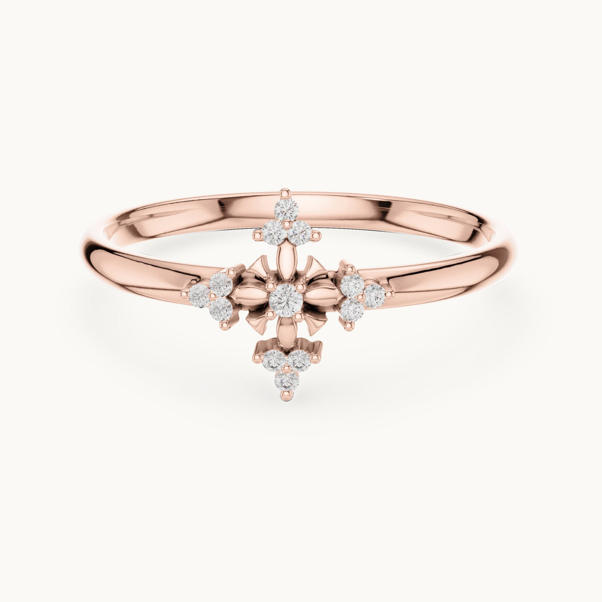 Round lab-grown diamond floral cross ring in rose gold, 0.042 CT TW, view 4