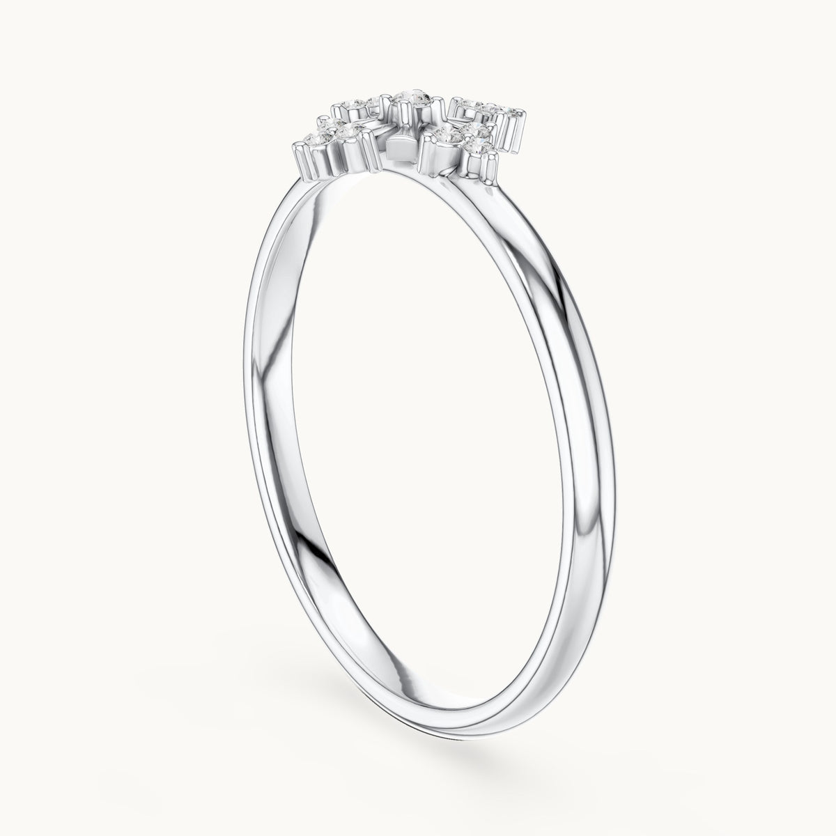 Round lab-grown diamond floral cross ring in white gold, 0.042 CT TW, view 1