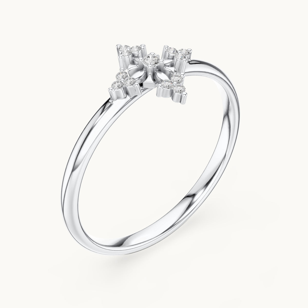 Round lab-grown diamond floral cross ring in white gold, 0.042 CT TW, view 2