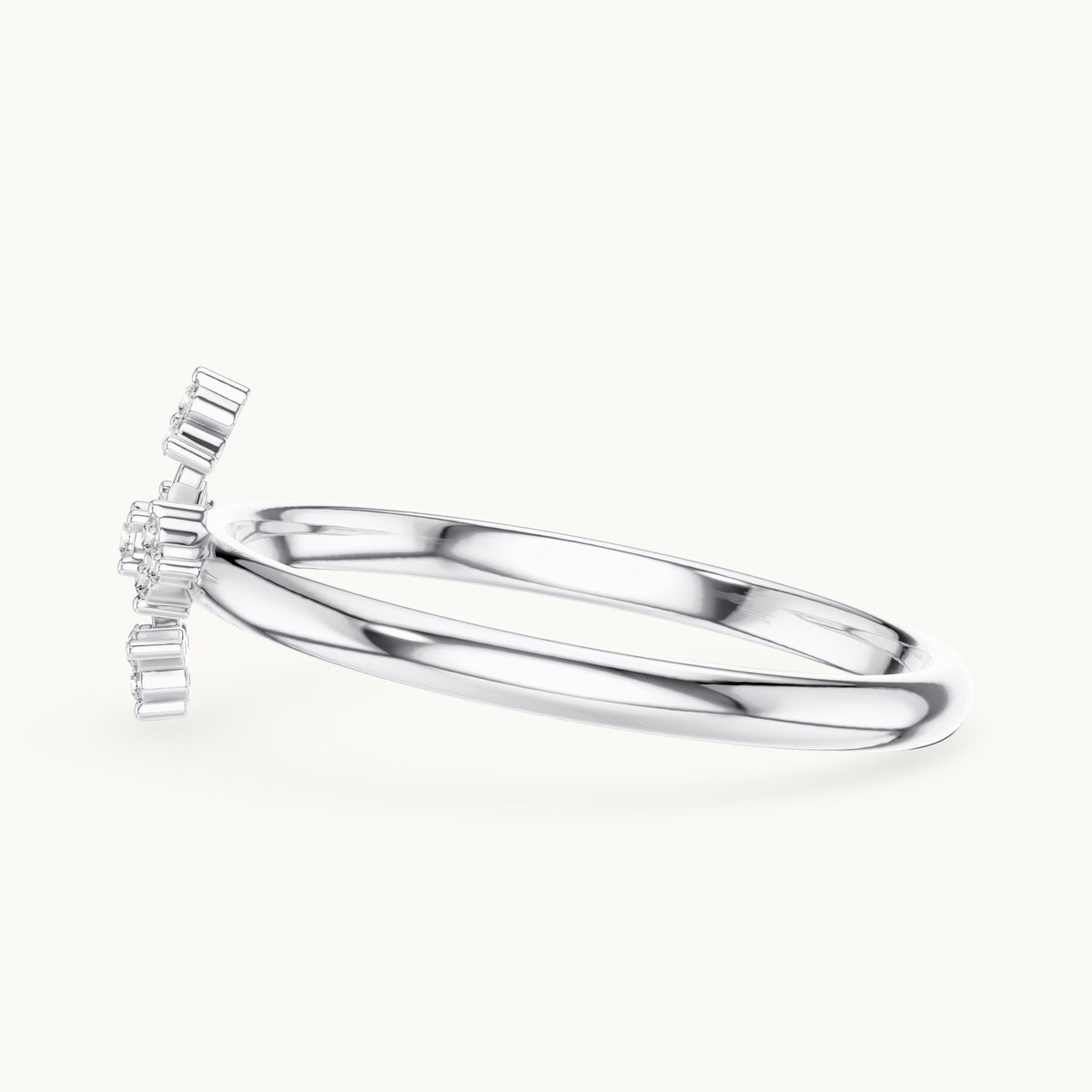 Round lab-grown diamond floral cross ring in white gold, 0.042 CT TW, view 3