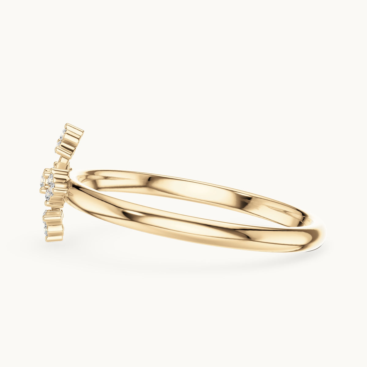 Round lab-grown diamond floral cross ring in yellow gold, 0.042 CT TW, view 3