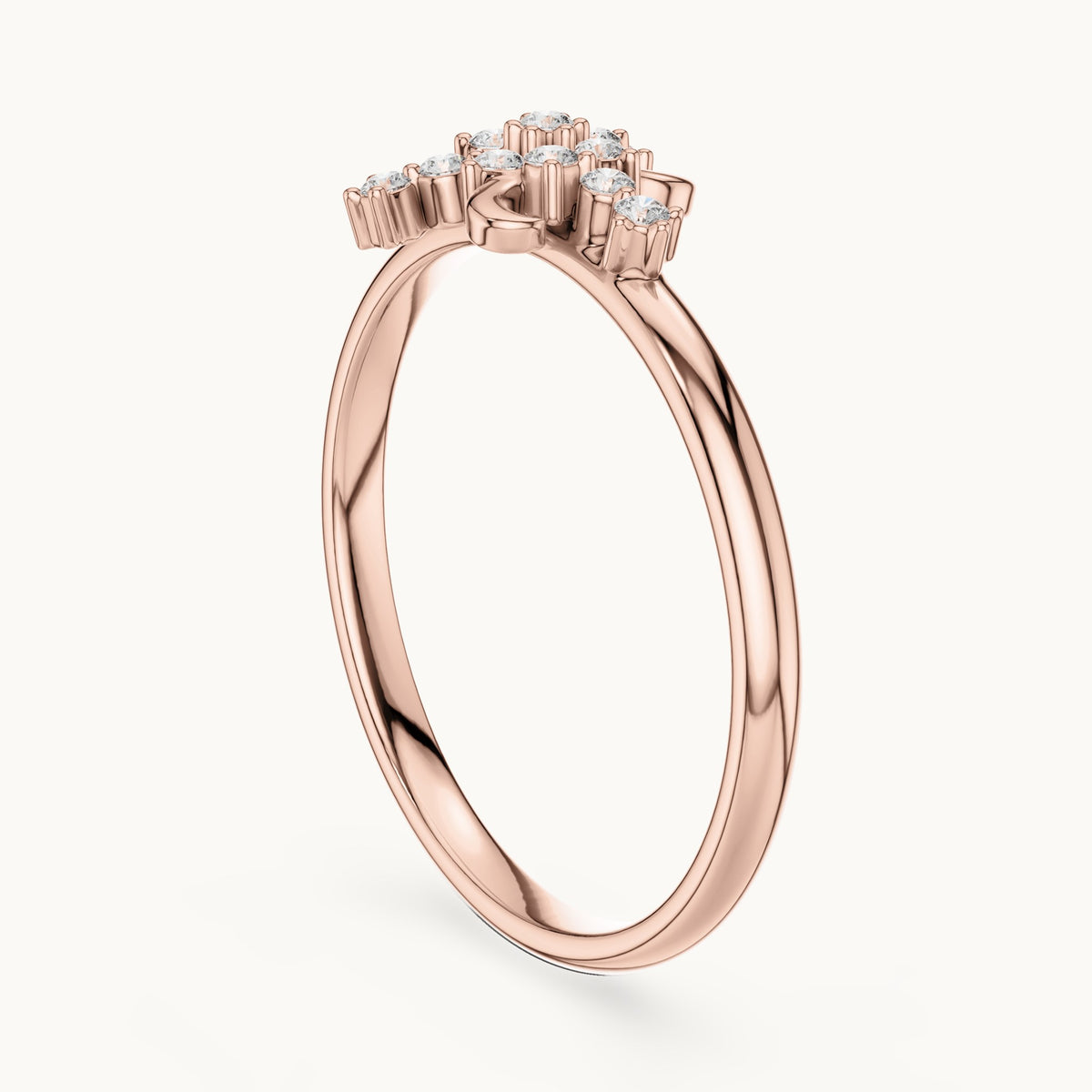 Round lab-grown diamond crescent moon cluster ring in rose gold, 0.078 CT TW, view 1
