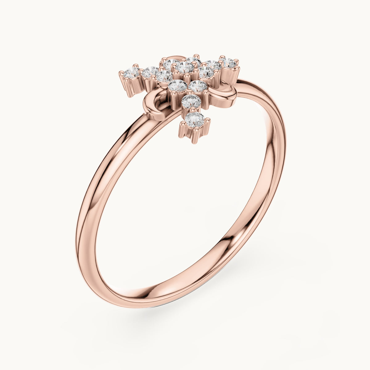 Round lab-grown diamond crescent moon cluster ring in rose gold, 0.078 CT TW, view 2