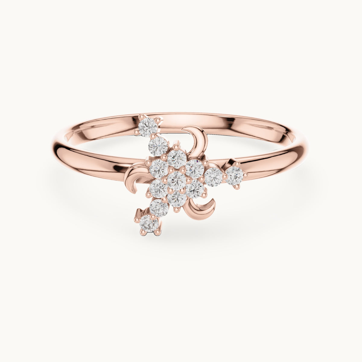 Round lab-grown diamond crescent moon cluster ring in rose gold, 0.078 CT TW, view 4