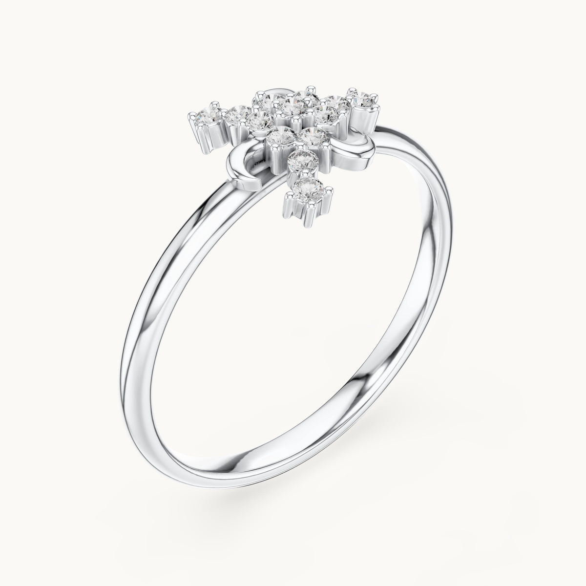 Round lab-grown diamond crescent moon cluster ring in white gold, 0.078 CT TW, view 2
