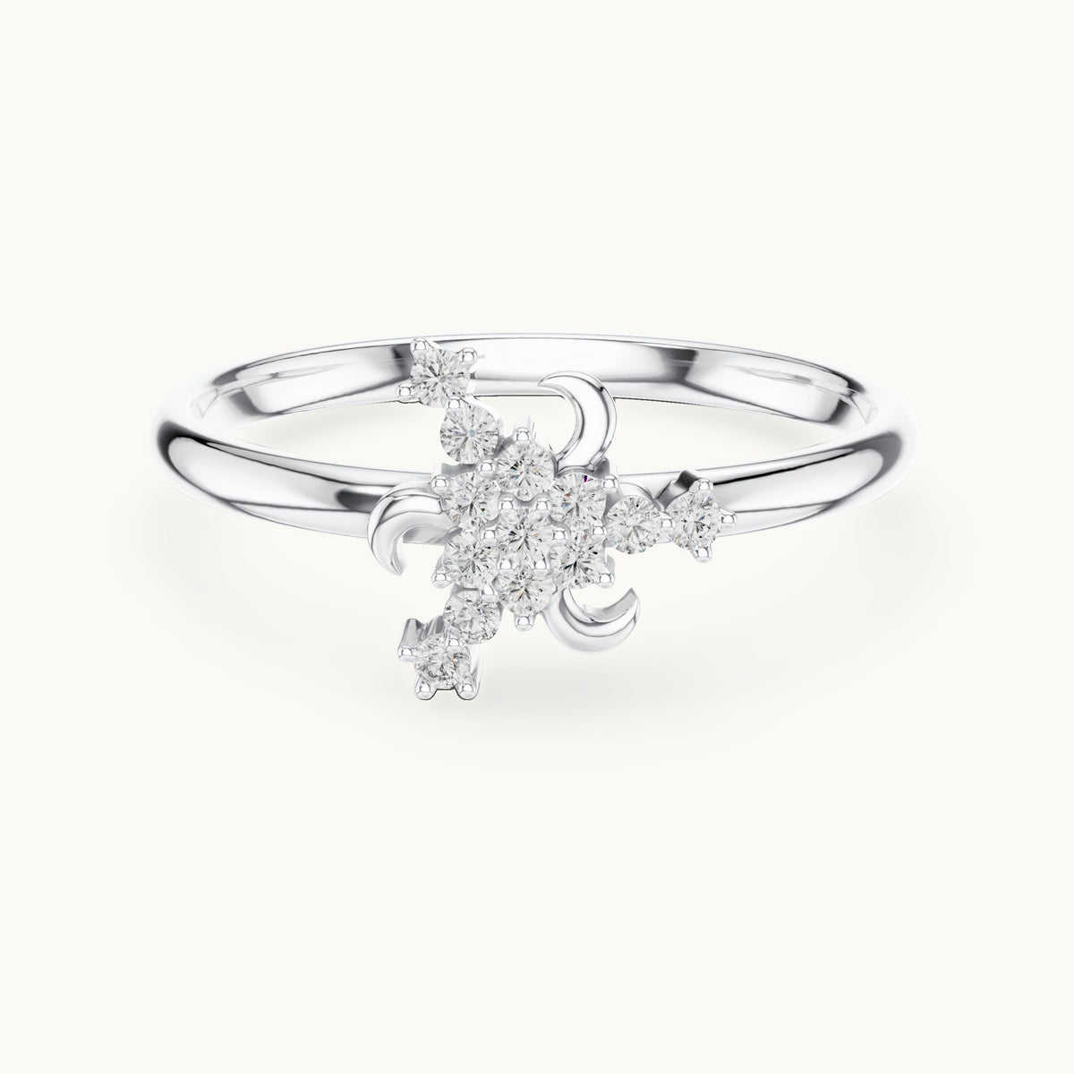 Round lab-grown diamond crescent moon cluster ring in white gold, 0.078 CT TW, view 4