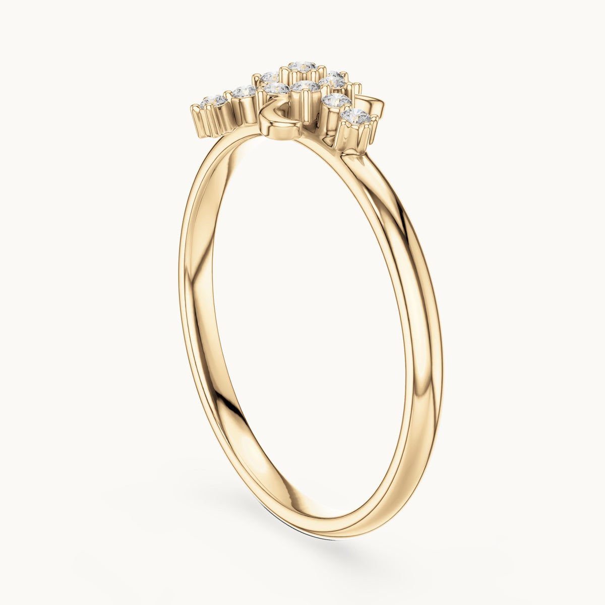 Round lab-grown diamond crescent moon cluster ring in yellow gold, 0.078 CT TW, view 1