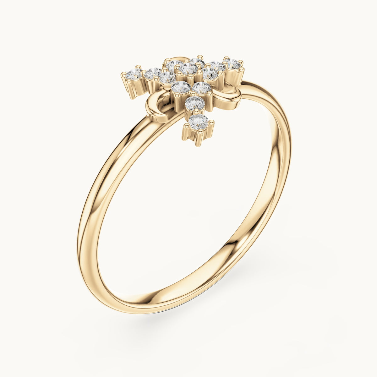 Round lab-grown diamond crescent moon cluster ring in yellow gold, 0.078 CT TW, view 2