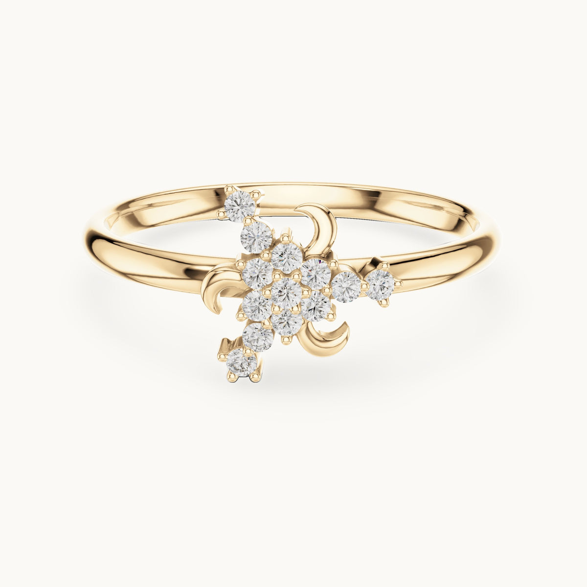 Round lab-grown diamond crescent moon cluster ring in yellow gold, 0.078 CT TW, view 4
