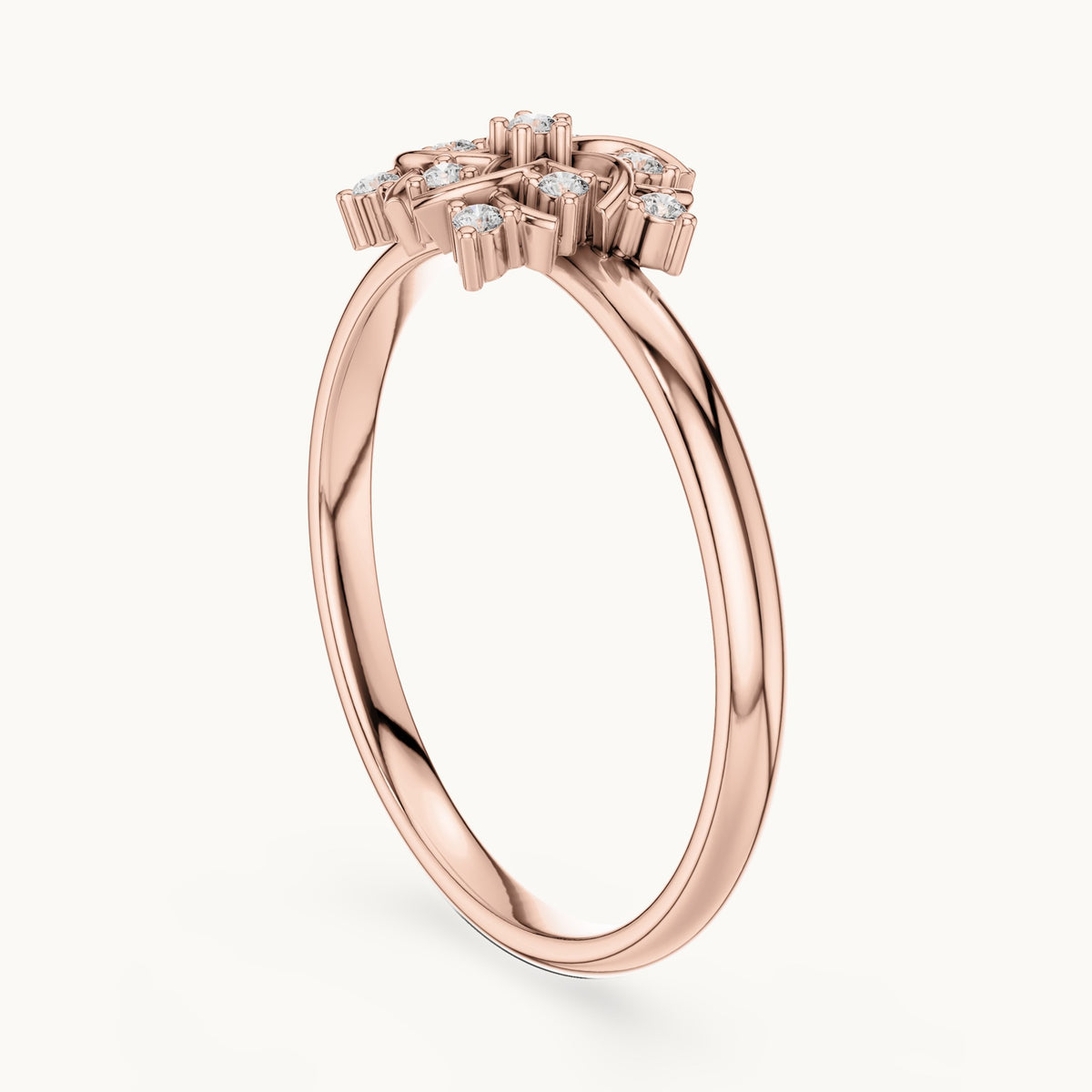 Round lab-grown diamond filigree flower ring in rose gold, 0.056 CT TW, view 1