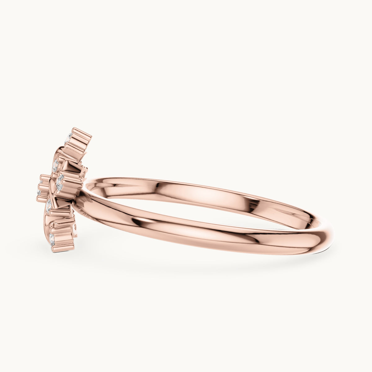 Round lab-grown diamond filigree flower ring in rose gold, 0.056 CT TW, view 3