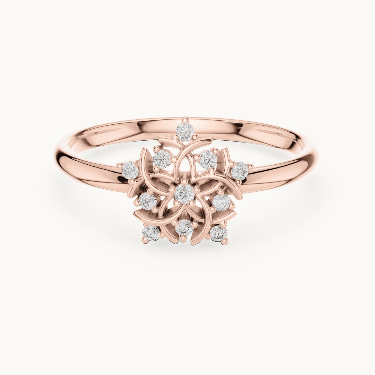 Round lab-grown diamond filigree flower ring in rose gold, 0.056 CT TW, view 4