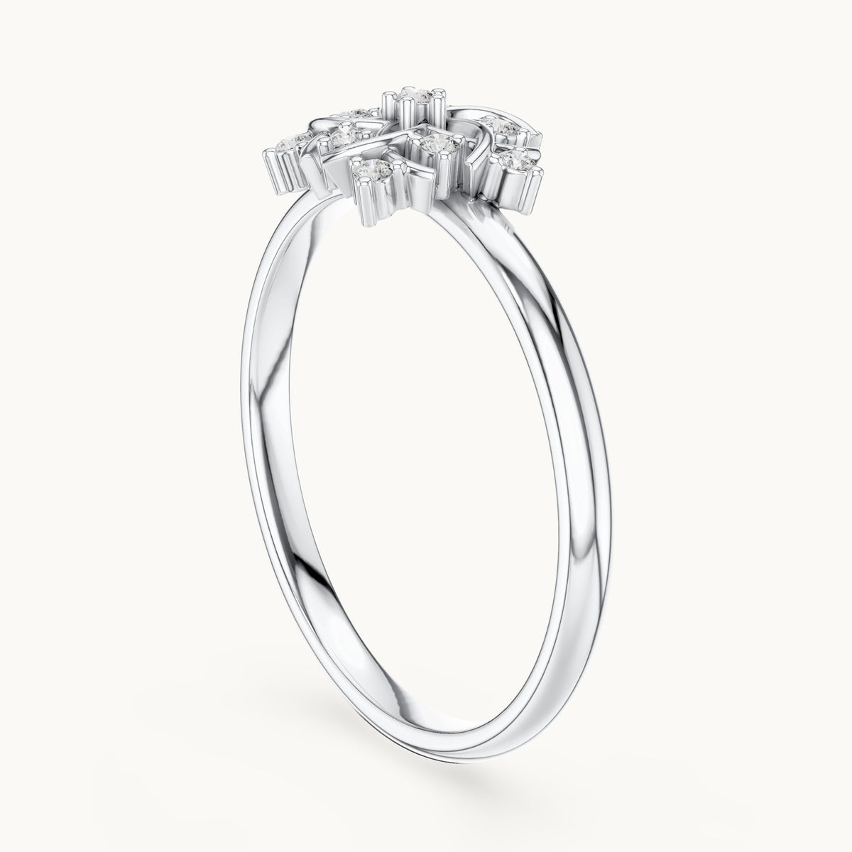 Round lab-grown diamond filigree flower ring in white gold, 0.056 CT TW, view 1