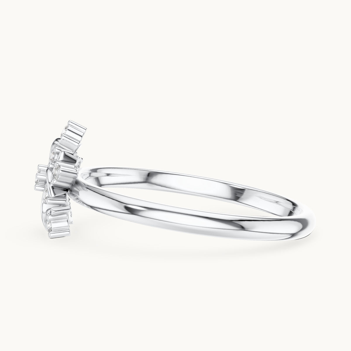 Round lab-grown diamond filigree flower ring in white gold, 0.056 CT TW, view 3