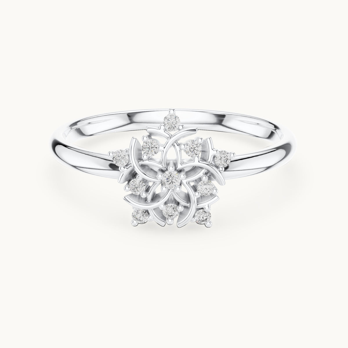 Round lab-grown diamond filigree flower ring in white gold, 0.056 CT TW, view 4