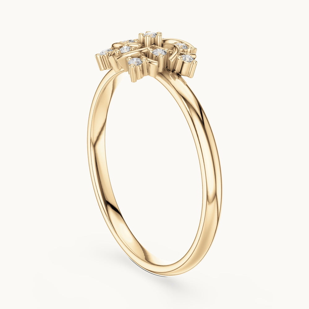Round lab-grown diamond filigree flower ring in yellow gold, 0.056 CT TW, view 1