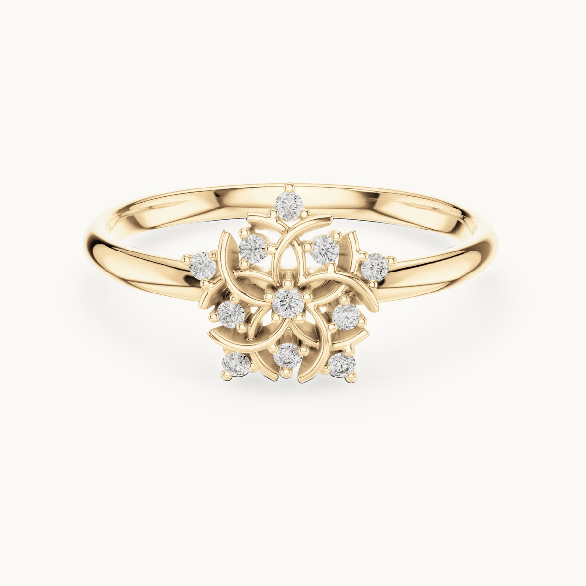 Round lab-grown diamond filigree flower ring in yellow gold, 0.056 CT TW, view 4