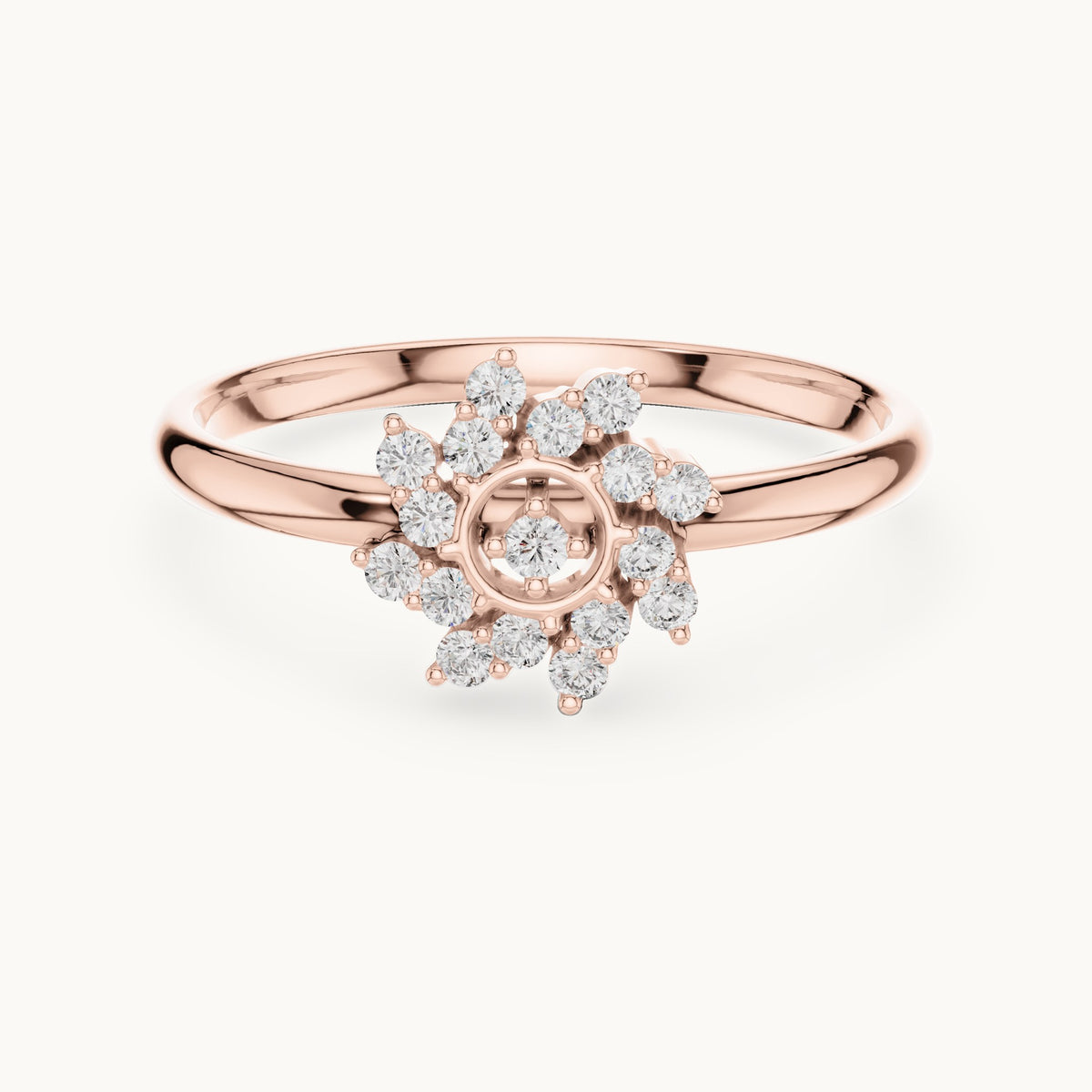 Round lab-grown diamond pinwheel halo ring in rose gold, 0.104 CT TW, view 4