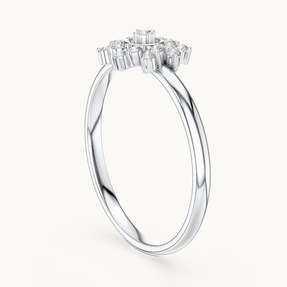 Round lab-grown diamond pinwheel halo ring in white gold, 0.104 CT TW, view 1