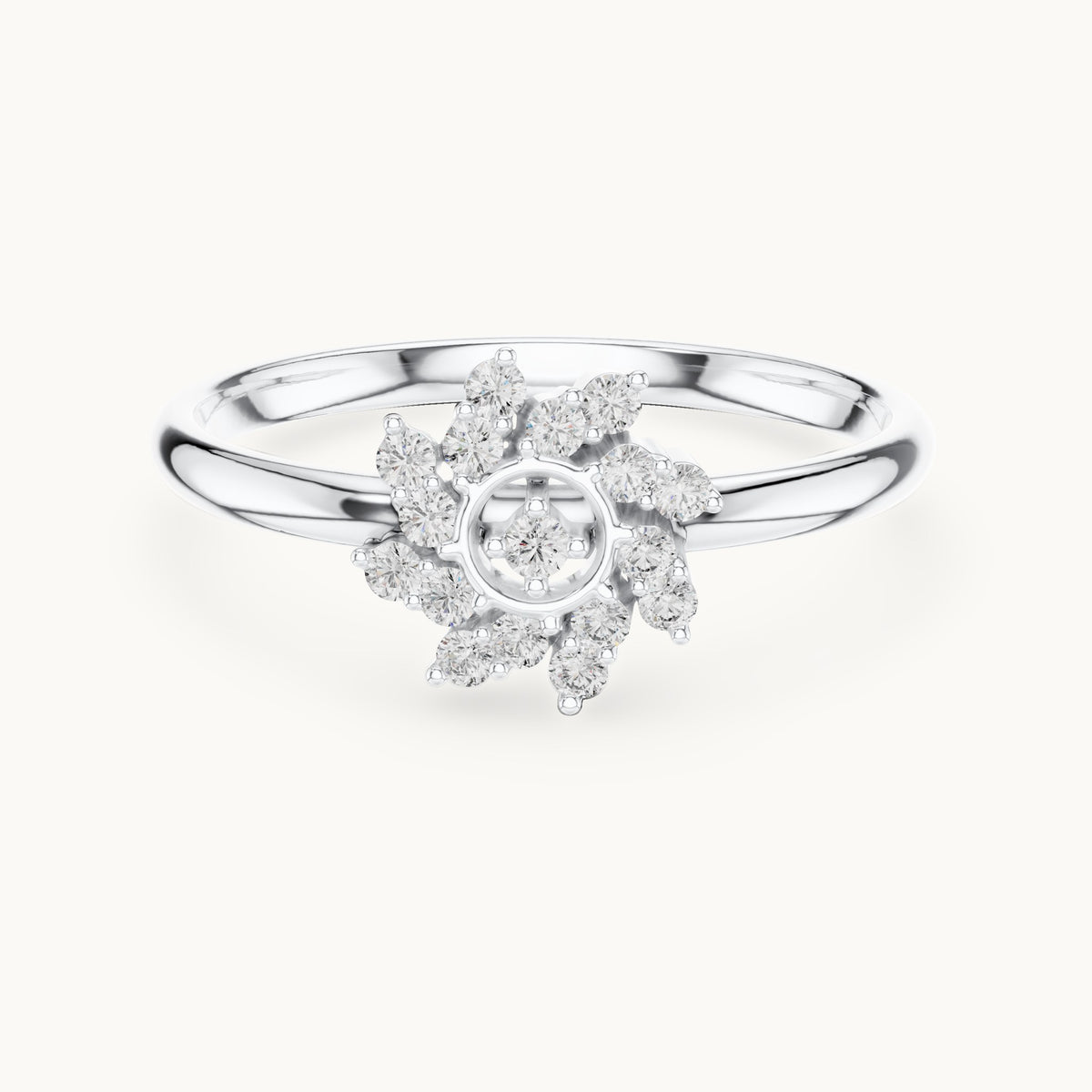 Round lab-grown diamond pinwheel halo ring in white gold, 0.104 CT TW, view 4