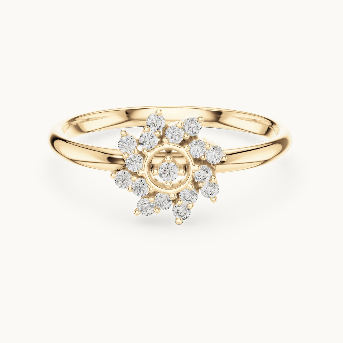 Round lab-grown diamond pinwheel halo ring in yellow gold, 0.104 CT TW, view 4