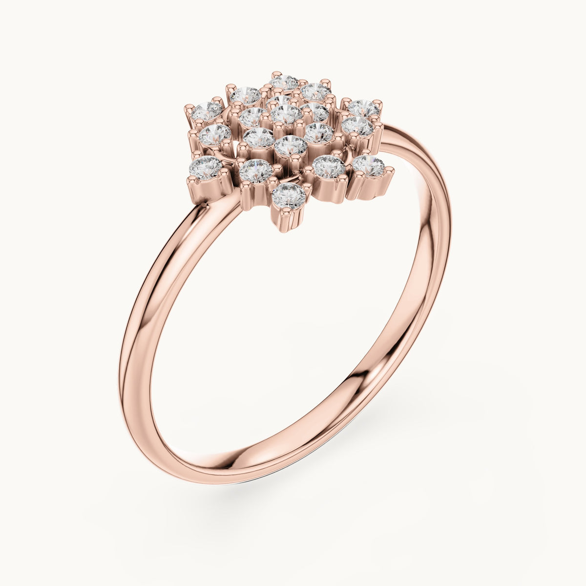 Round lab-grown diamond flower burst cluster ring in rose gold, 0.152 CT TW, view 2