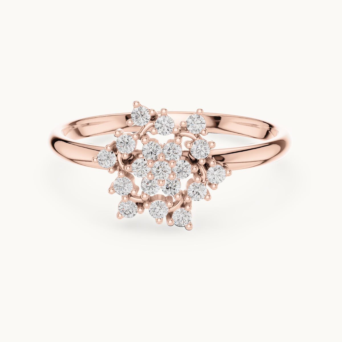 Round lab-grown diamond flower burst cluster ring in rose gold, 0.152 CT TW, view 4