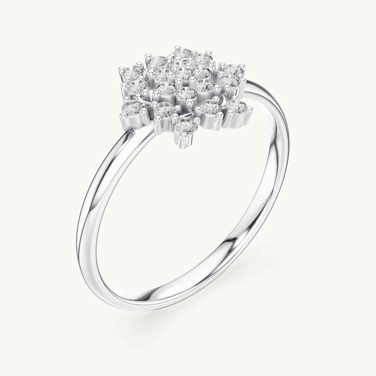 Round lab-grown diamond flower burst cluster ring in white gold, 0.152 CT TW, view 2