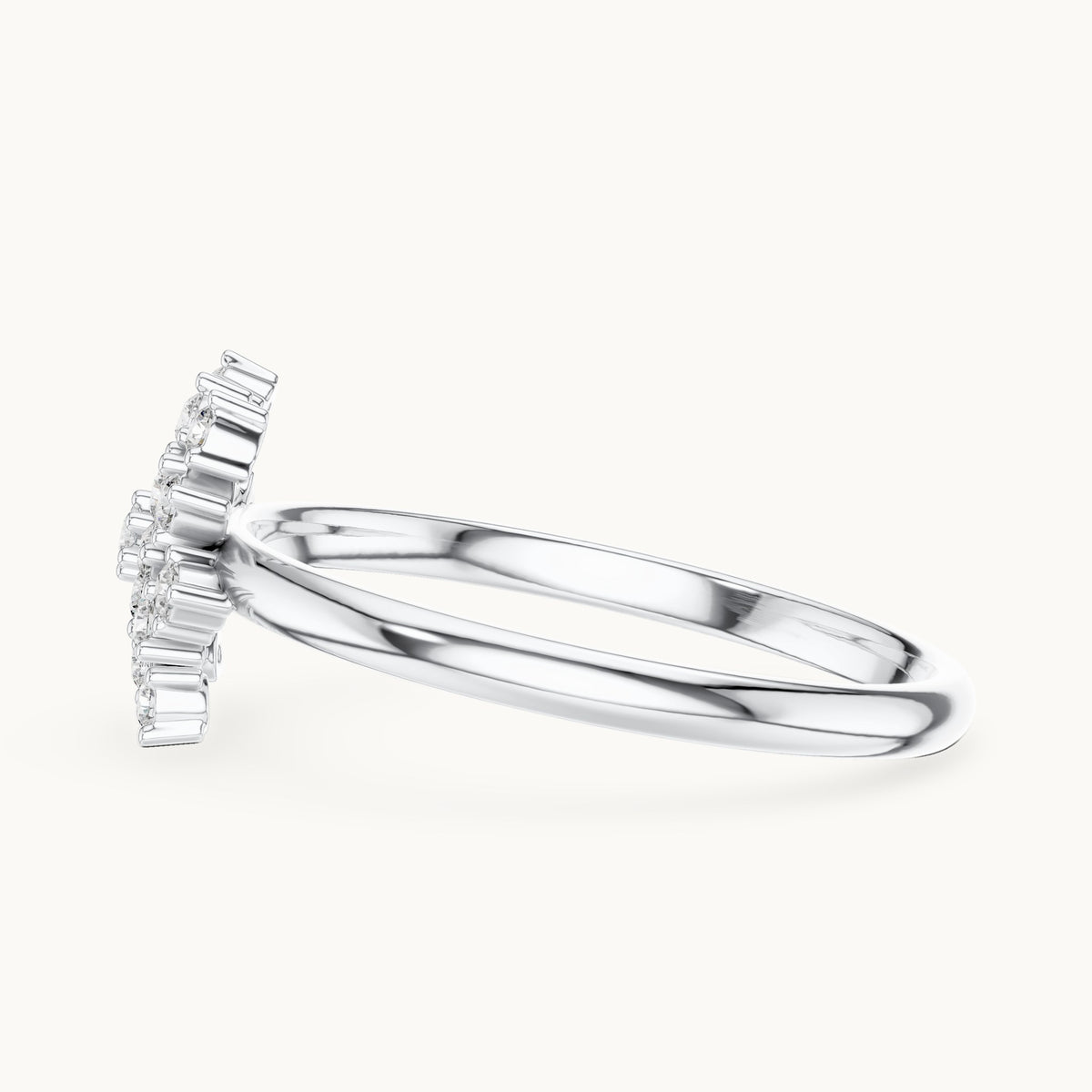 Round lab-grown diamond flower burst cluster ring in white gold, 0.152 CT TW, view 3