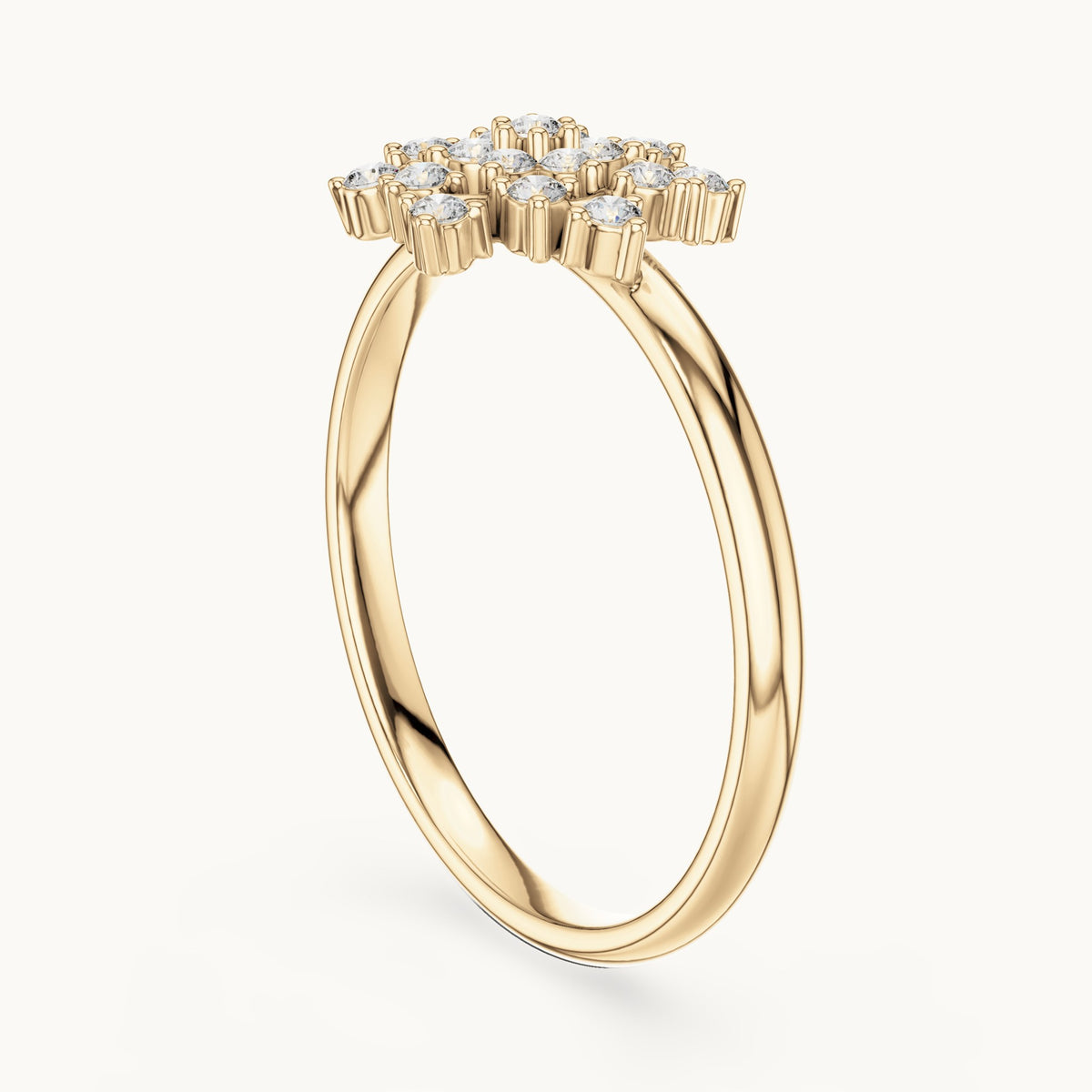 Round lab-grown diamond flower burst cluster ring in yellow gold, 0.152 CT TW, view 1