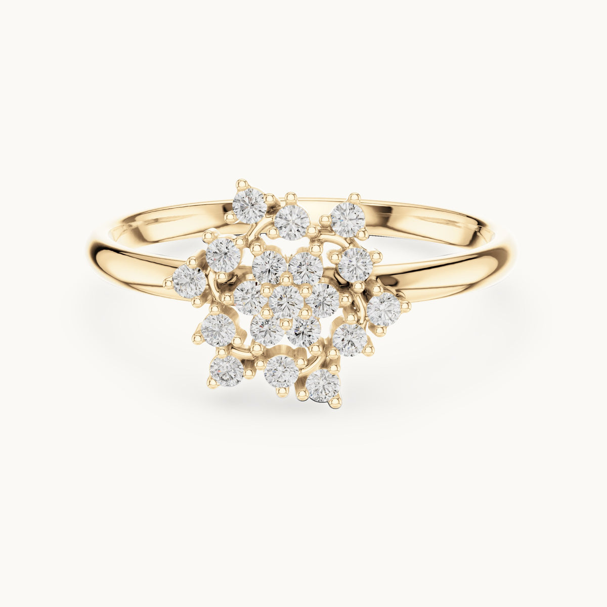 Round lab-grown diamond flower burst cluster ring in yellow gold, 0.152 CT TW, view 4